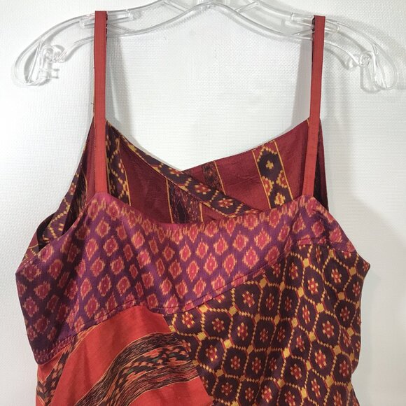 100% Silk Dress XL Layered Spaghetti Straps Burgundy Re Gold - Picture 10 of 12
